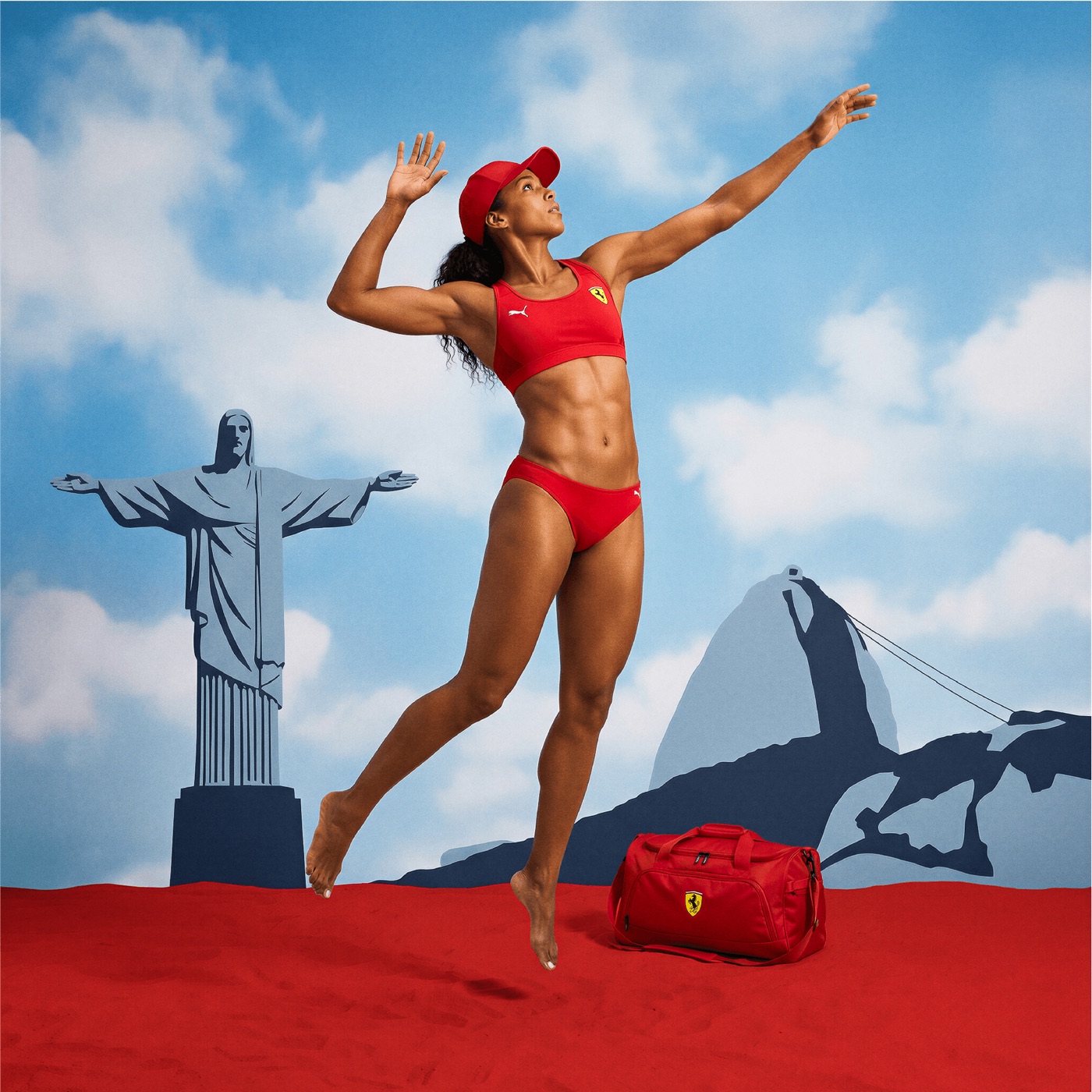 Campagne sportive à Rio — Christ Rédempteur et bikini rouge